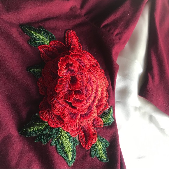 Burgundy Off the Shoulder Top - Picture 2 of 3